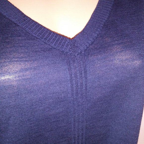 Talbots Sweater Large V Neck Navy Blue Solid 3/4 Sleeve 100% Cotton Pullover Bus - Picture 4 of 11